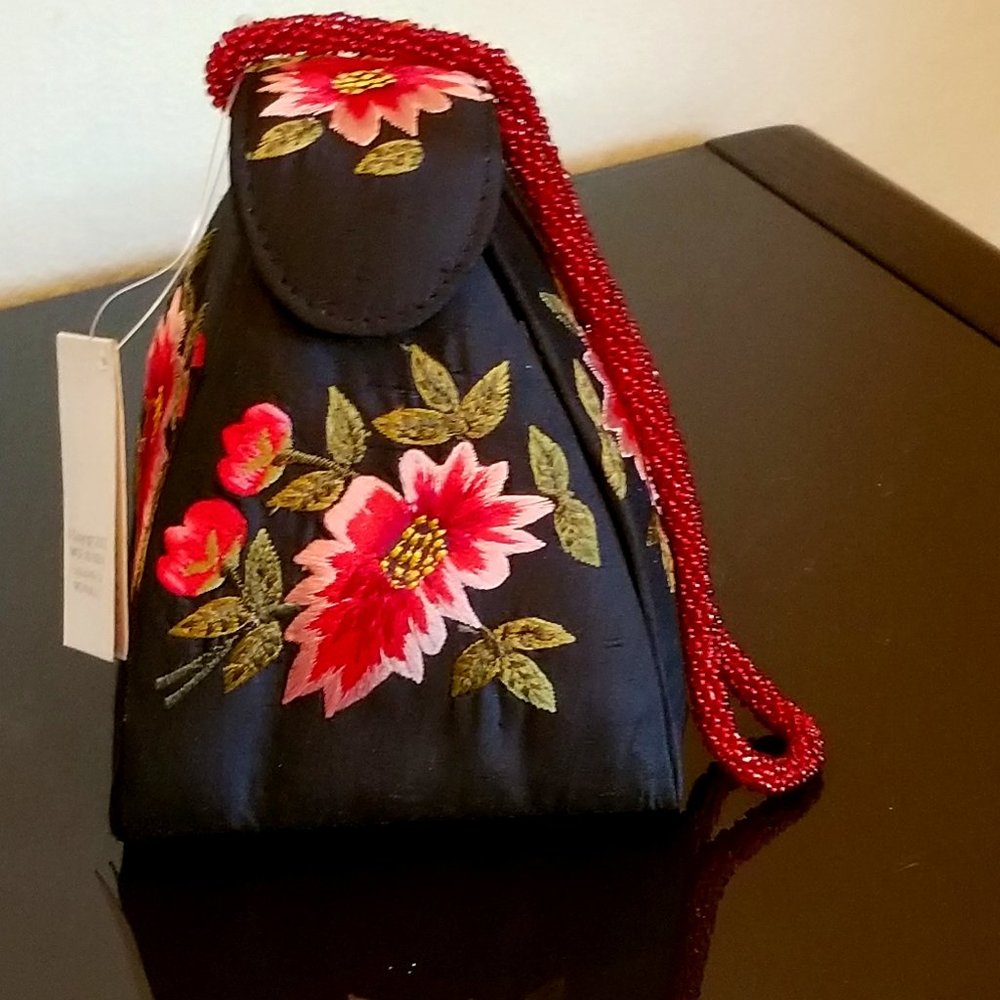 MOYNA embroidered silk cocktail evening bag